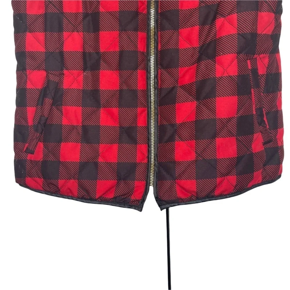 Mango Red & Black Buffalo Plaid Zip Up‎ Vest Women's Small